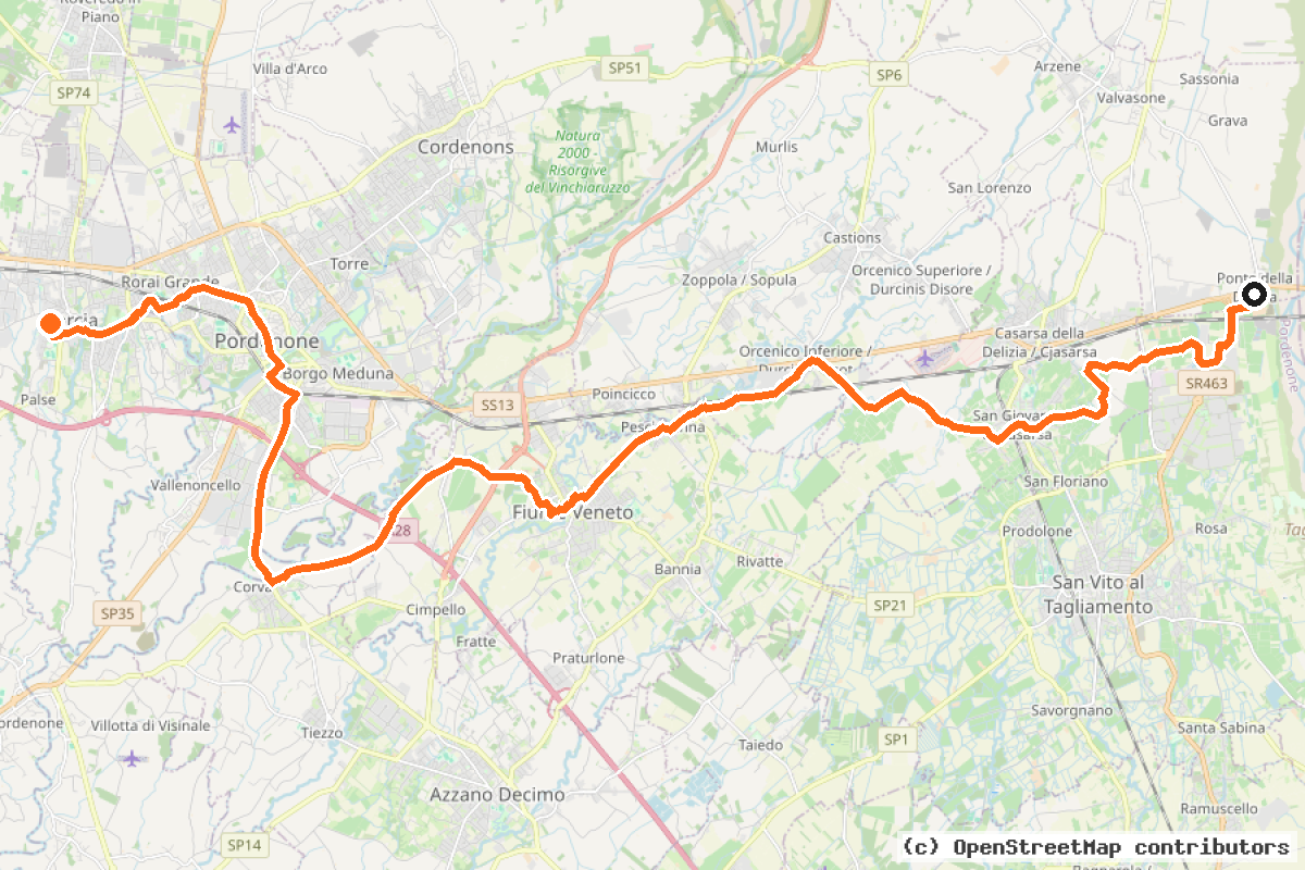 Il tracciato del percorso FVG 4 – Ciclovia delle Pianure