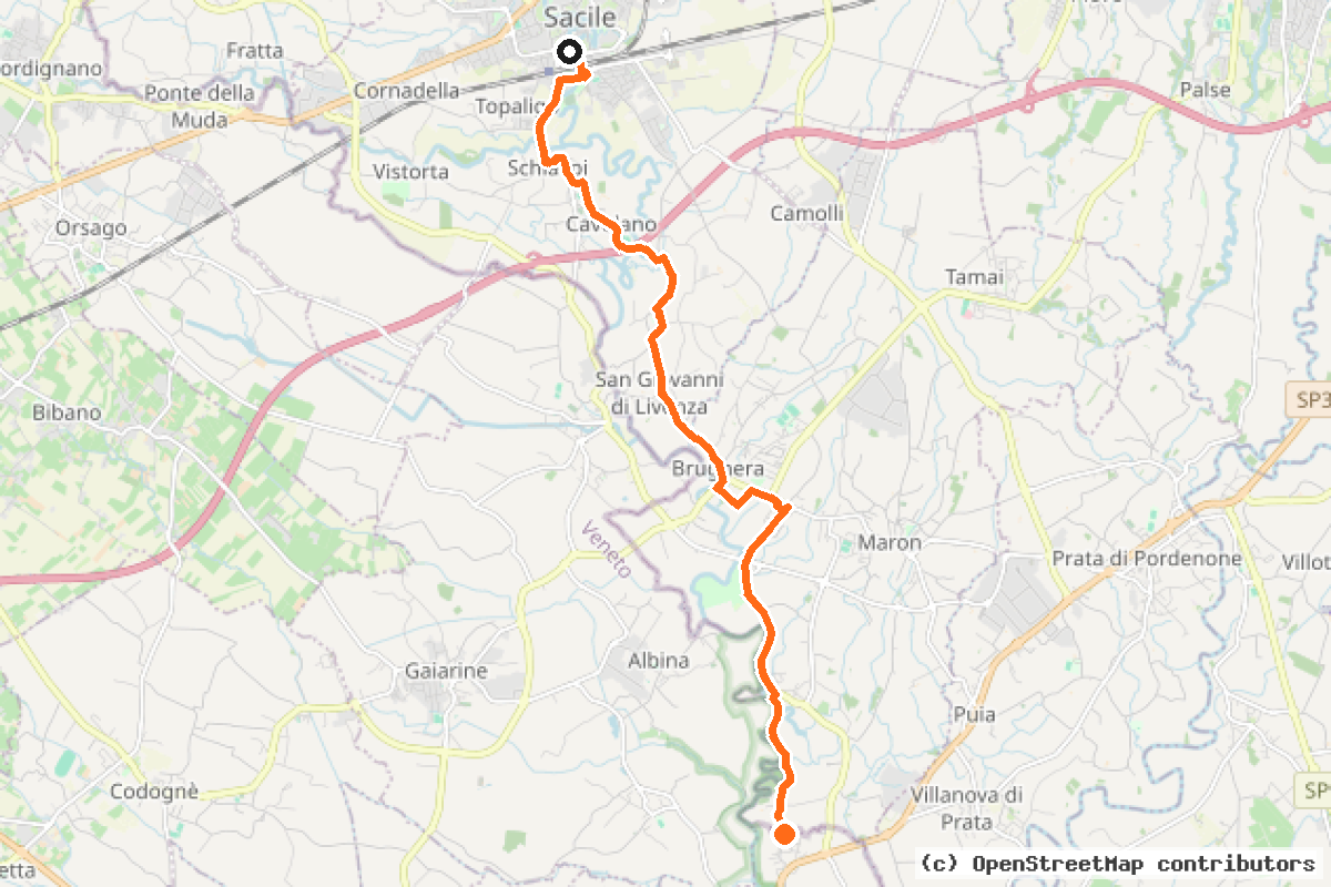 Il tracciato del percorso FVG-7 Ciclovia del Livenza