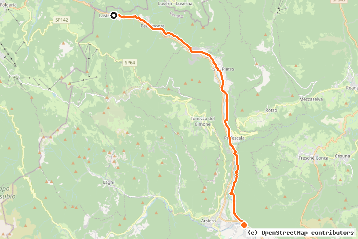 Il tracciato del percorso Itinerario Valle dell’Astico (IVA)