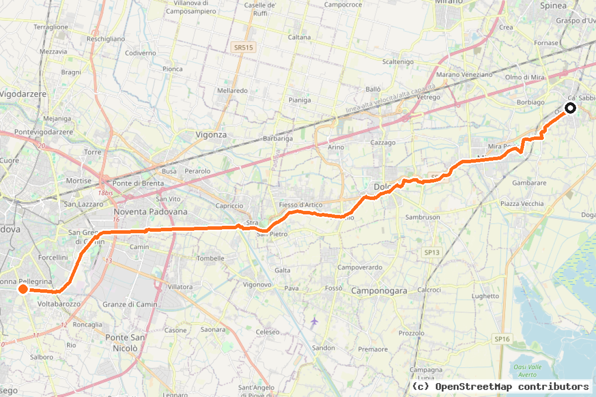 Il tracciato del percorso Dal Lago di Garda a Venezia (part Padova-Venezia) (I1)
