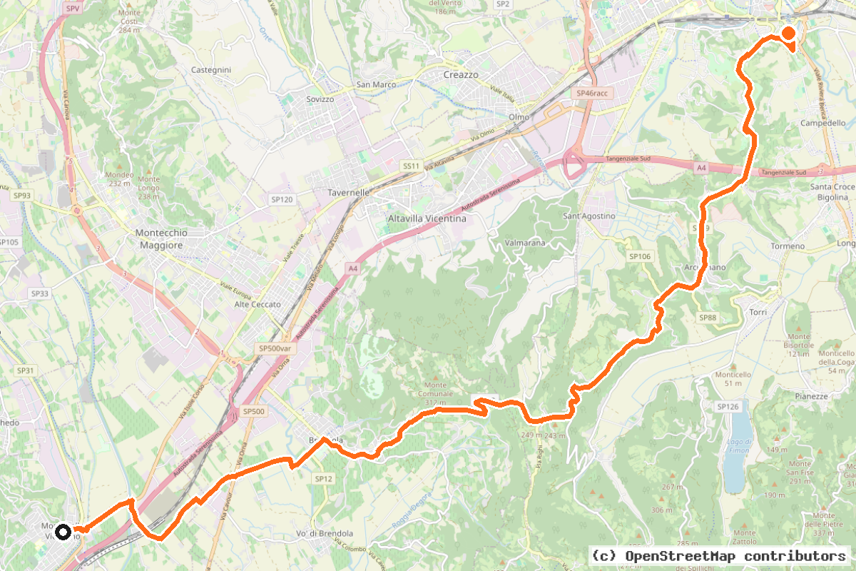 Il tracciato del percorso Dal Lago di Garda a Venezia (part Verona-Vicenza) (I1)