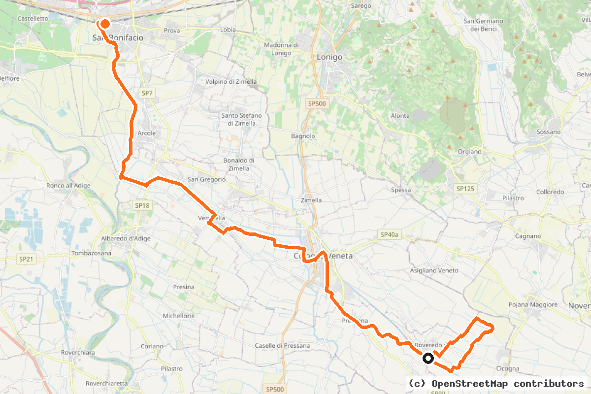 Il tracciato del percorso Percorso Cicloturistico del Colognese