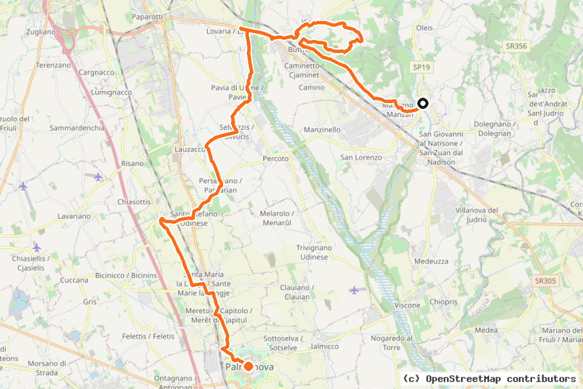 Il tracciato del percorso Amare in bici n. 4 (4. Abbazia di Rosazzo – Palmanova)