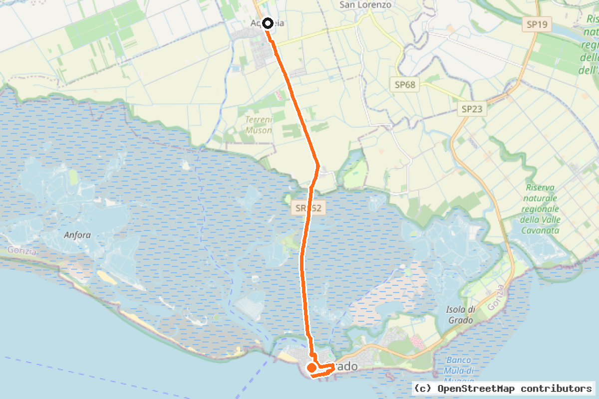 Il tracciato del percorso Amare in bici n. 9 (9. Grado – Aquileia)