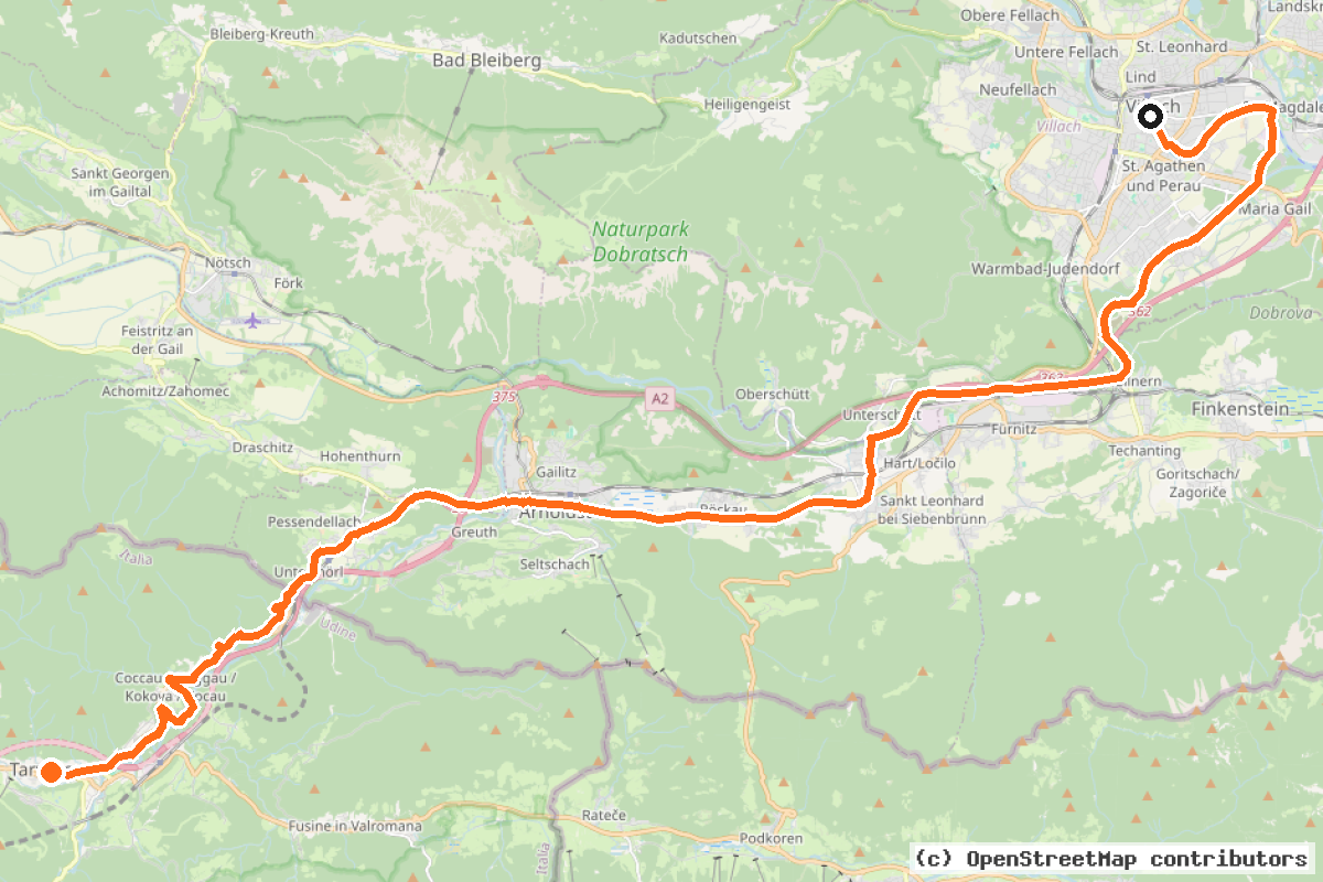 Il tracciato del percorso Alpe Adria Radweg Etappe 5 (CAAR5)