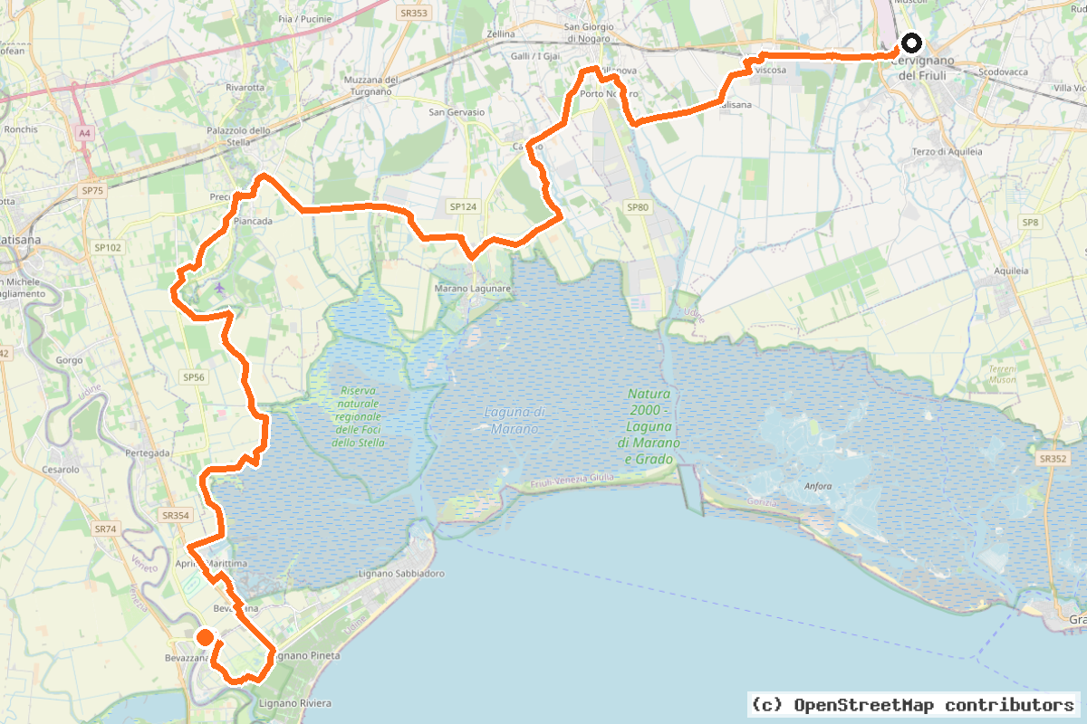 Il tracciato del percorso Ciclovia del Mare Adriatico (FVG 2)