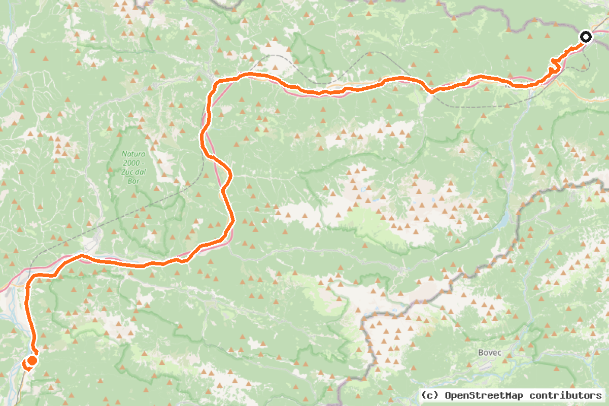 Il tracciato del percorso FVG 1 (Ciclovia Alpe Adria)