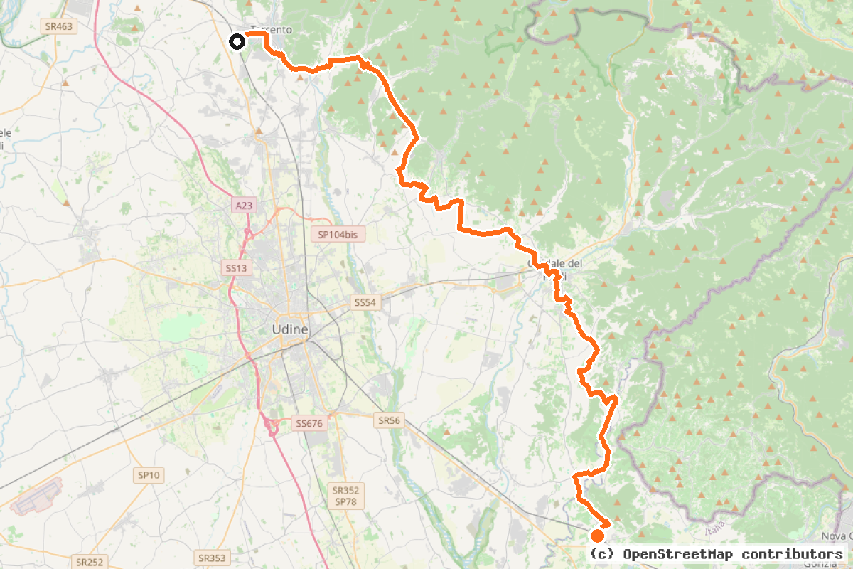 Il tracciato del percorso FVG 3/d “Variante dei vigneti”
