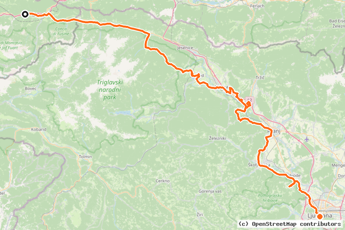 Il tracciato del percorso Kolesarska Jakobova pot – Gorenjska veja