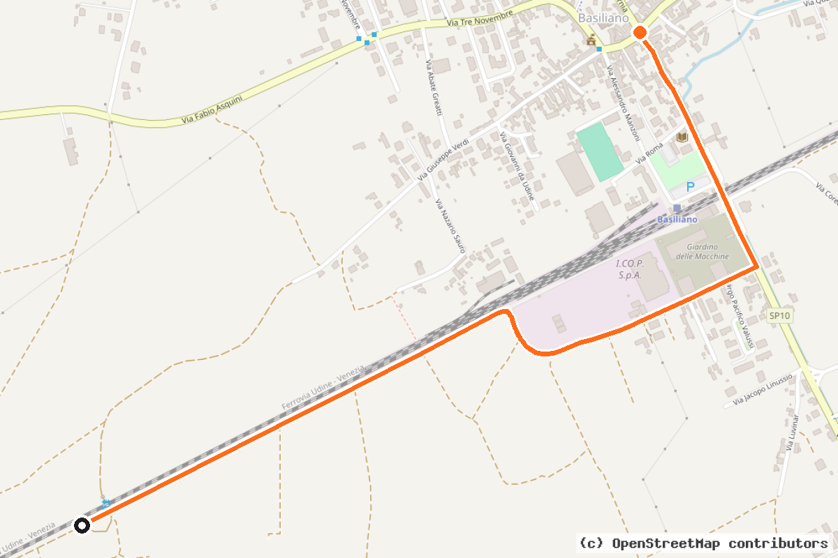 Il tracciato del percorso AIDA-BI20 detour to Basiliano (BI20d)