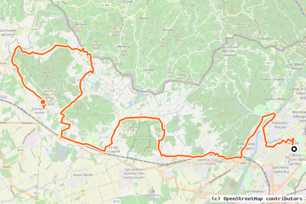 Il tracciato del percorso Amare in bici n. 1 (1. Gorizia – Cormons/Collio)