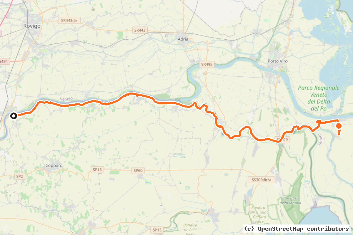 Il tracciato del percorso EuroVelo 8 – Ciclovia del Mediterraneo – parte Italia 6b (EV8)