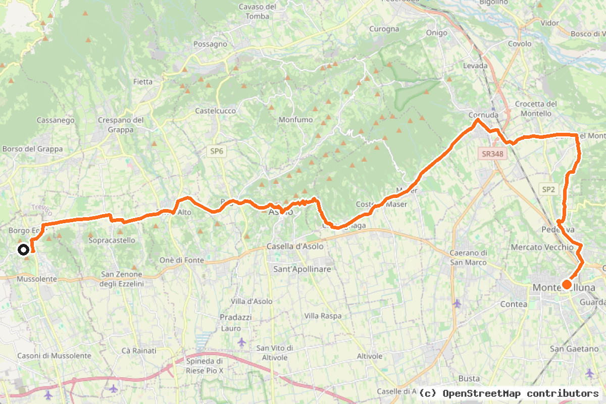 Il tracciato del percorso Ciclovia Pedemontana Alpina (BI-12) – 33 km