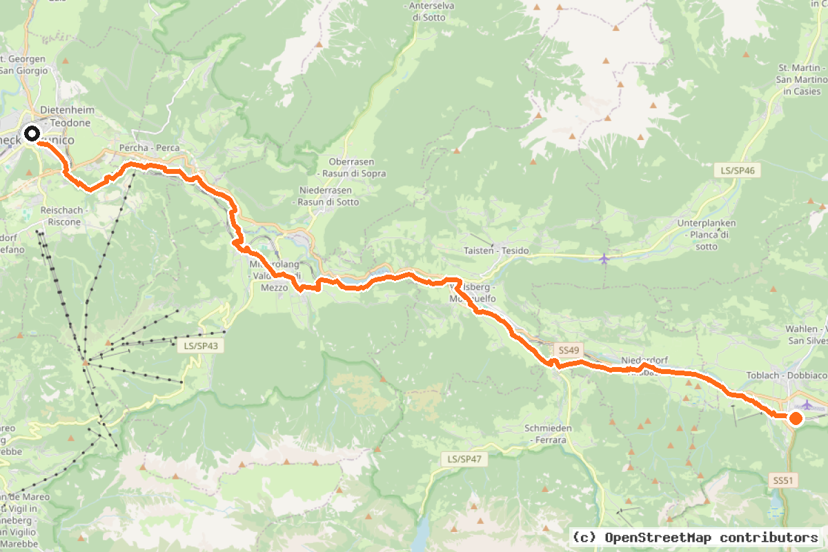 Il tracciato del percorso Cycle 3: Bruneck => Toblach