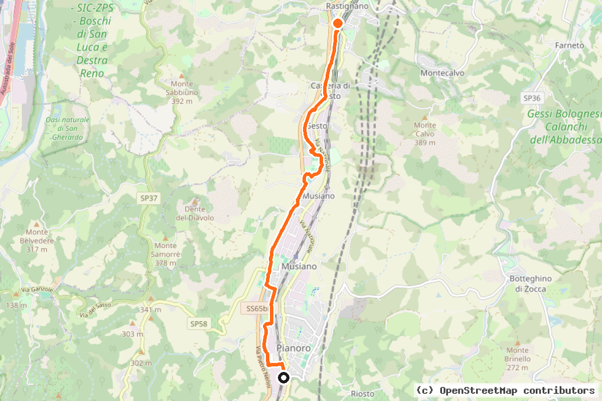 Il tracciato del percorso Bologna-Pianoro (BO10)