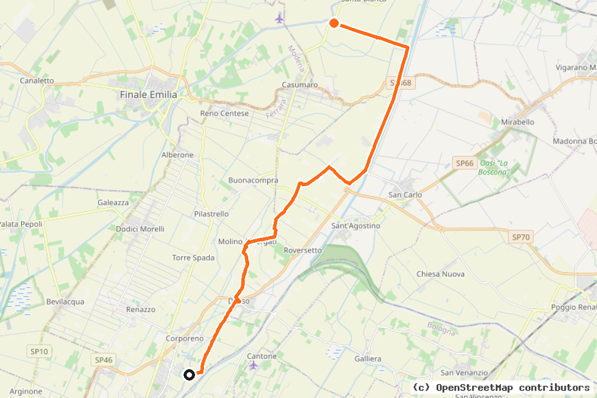 Il tracciato del percorso Cento Bondeno (CENTO2)