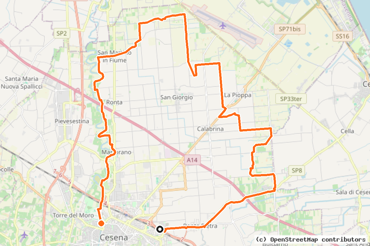 Il tracciato del percorso Cesena in Bici