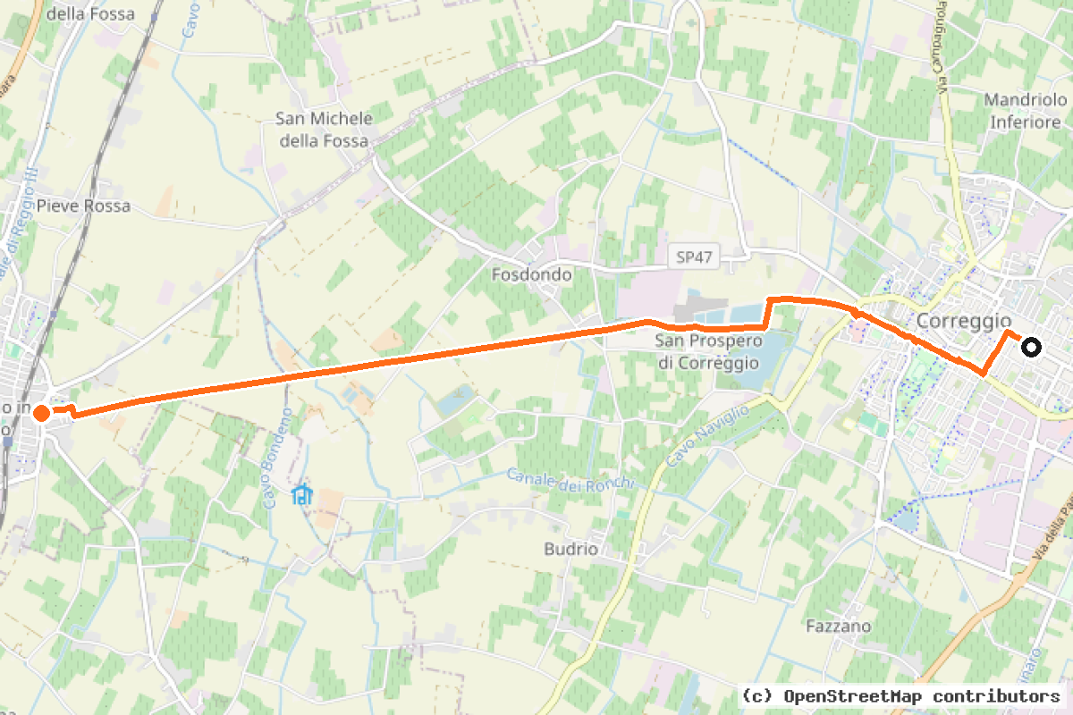 Il tracciato del percorso Ciclovia Bagnolo Correggio Carpi (RE03)