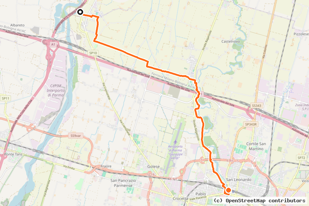 Il tracciato del percorso Ciclovia del fiume Taro