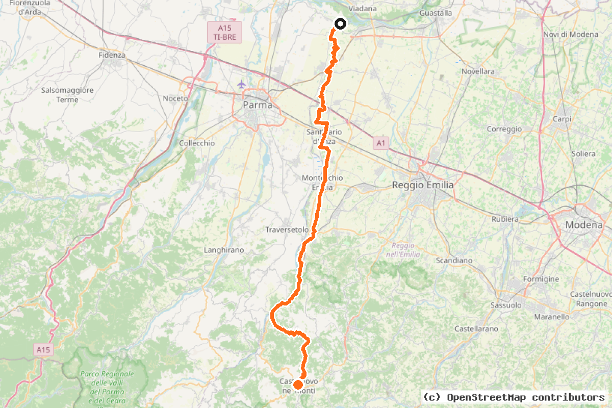 Il tracciato del percorso Ciclovia dell’Enza e della Pietra di Bismantova (RE09)
