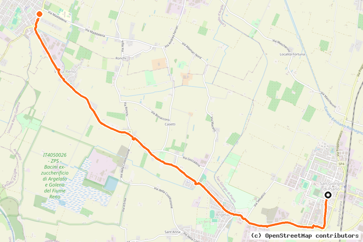 Il tracciato del percorso Ciclovia di Mezzo (BO23)