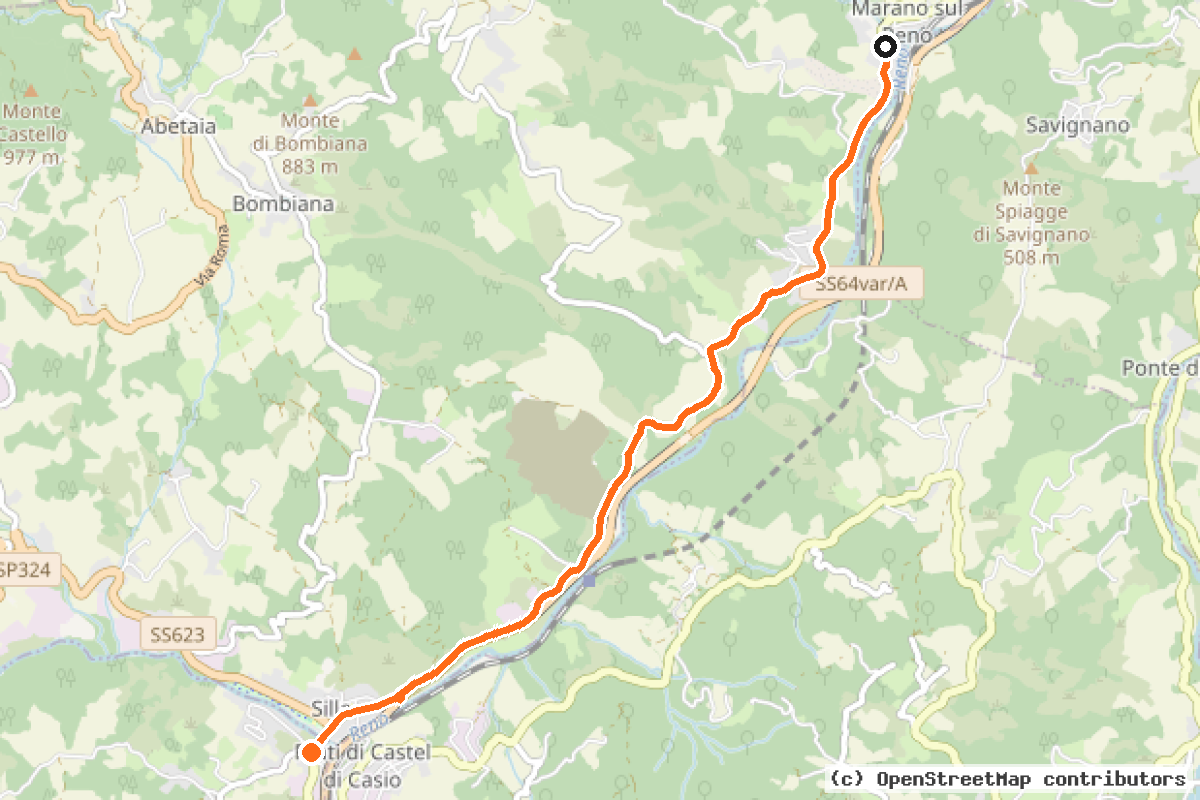 Il tracciato del percorso Crevalcore-Porretta Terme (BO2)