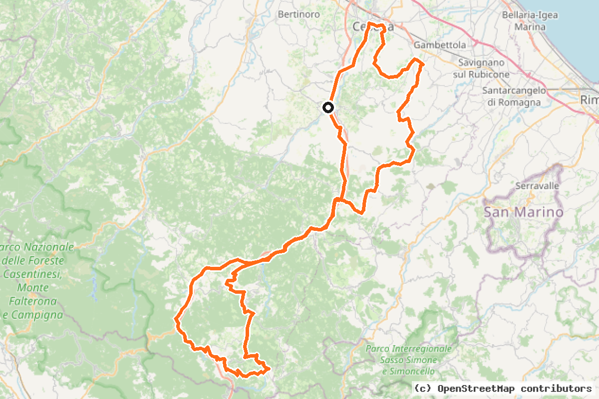 Il tracciato del percorso Grand Tour Valle del Savio