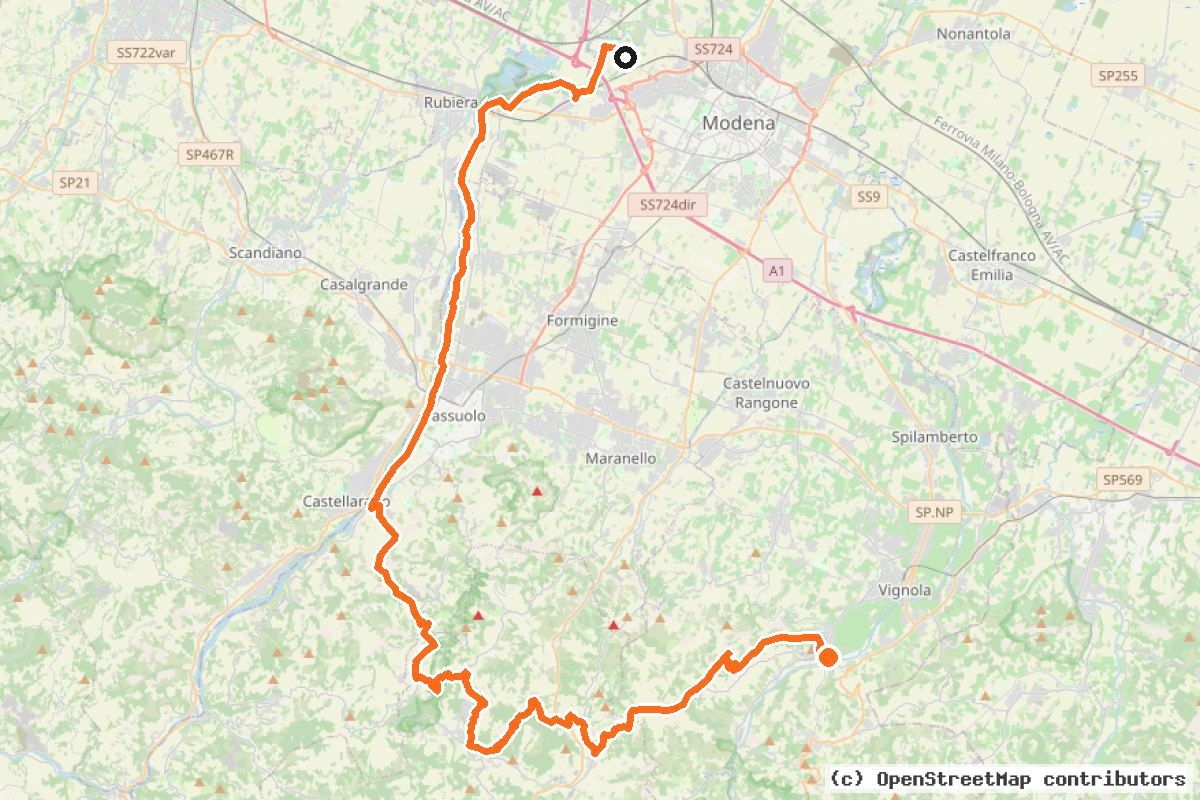 Il tracciato del percorso Itinerario 10 (MO10) – 70 km