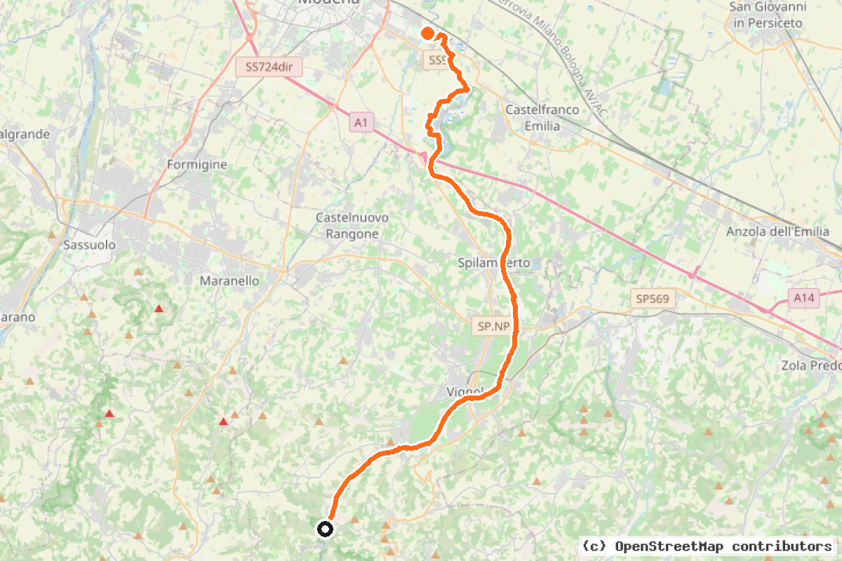 Il tracciato del percorso Itinerario 12 – Percorso natura Panaro (MO12)