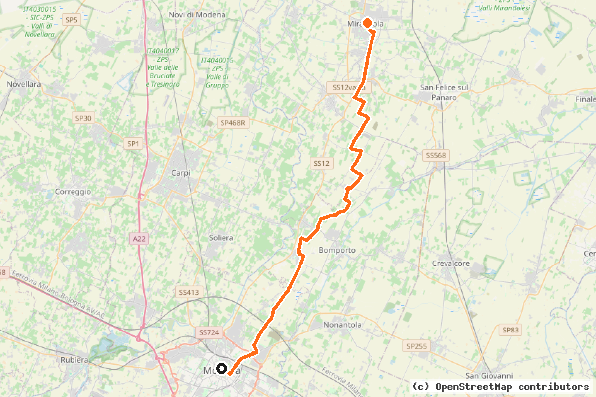 Il tracciato del percorso Itinerario 18 (MO18)