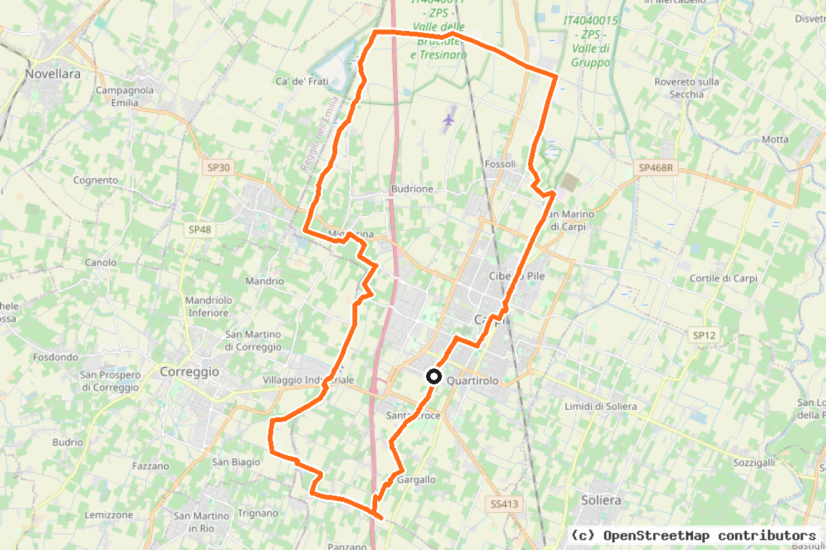Il tracciato del percorso Itinerario 20 (MO20)