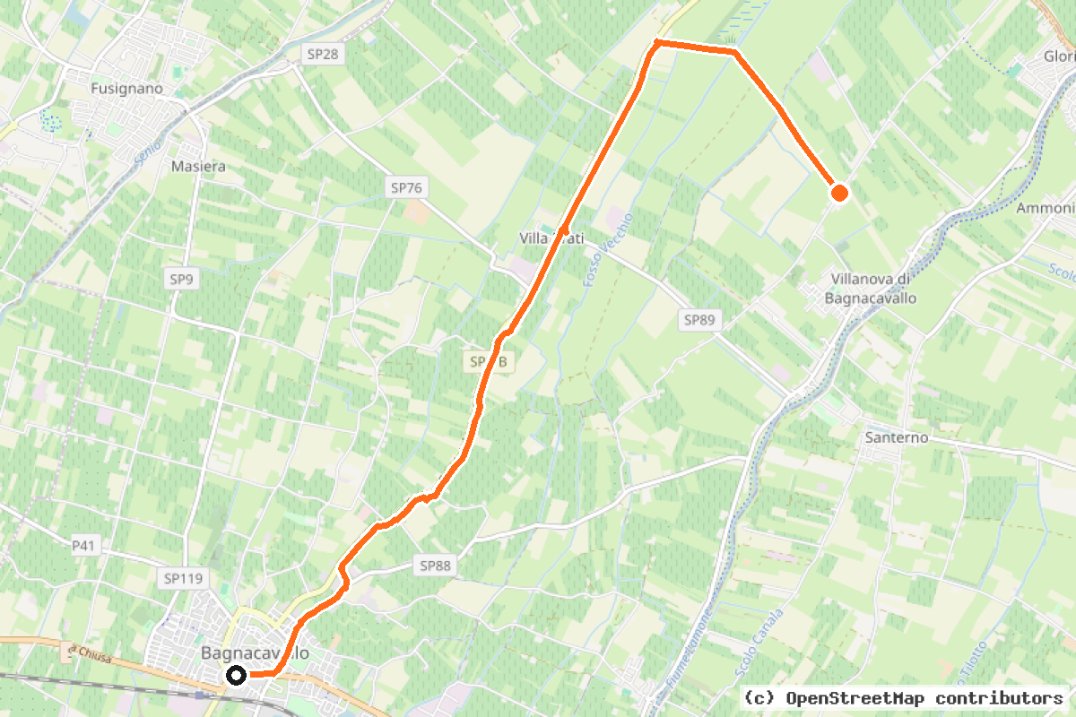 Il tracciato del percorso Percorso ciclo-naturalistico del Canale Naviglio Zanelli (CNZ)
