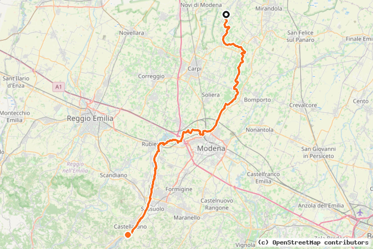 Il tracciato del percorso Percorso natura Secchia – destra Po (MO3)