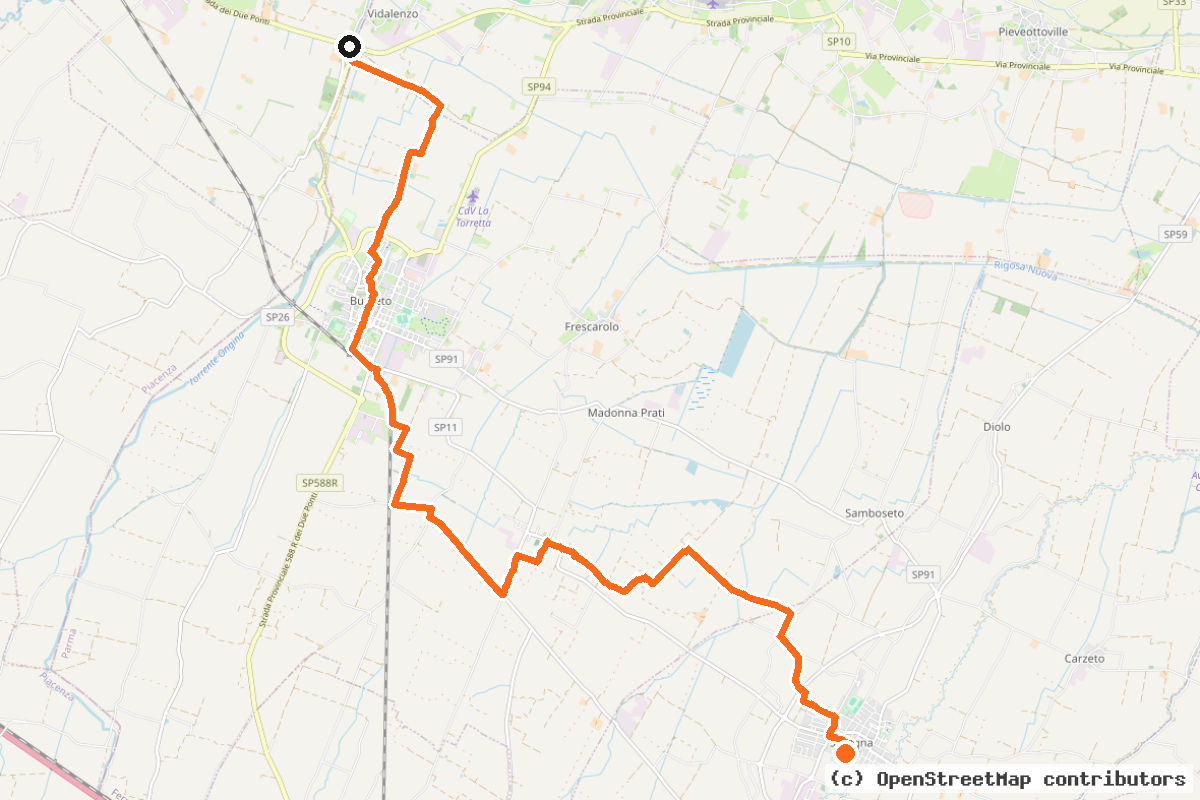 Il tracciato del percorso Percorso Verdiano (GV-2) – 18 km
