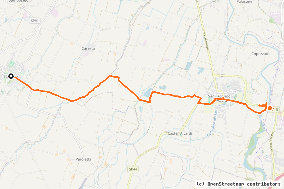 Il tracciato del percorso Percorso Verdiano (GV-3) – 14 km