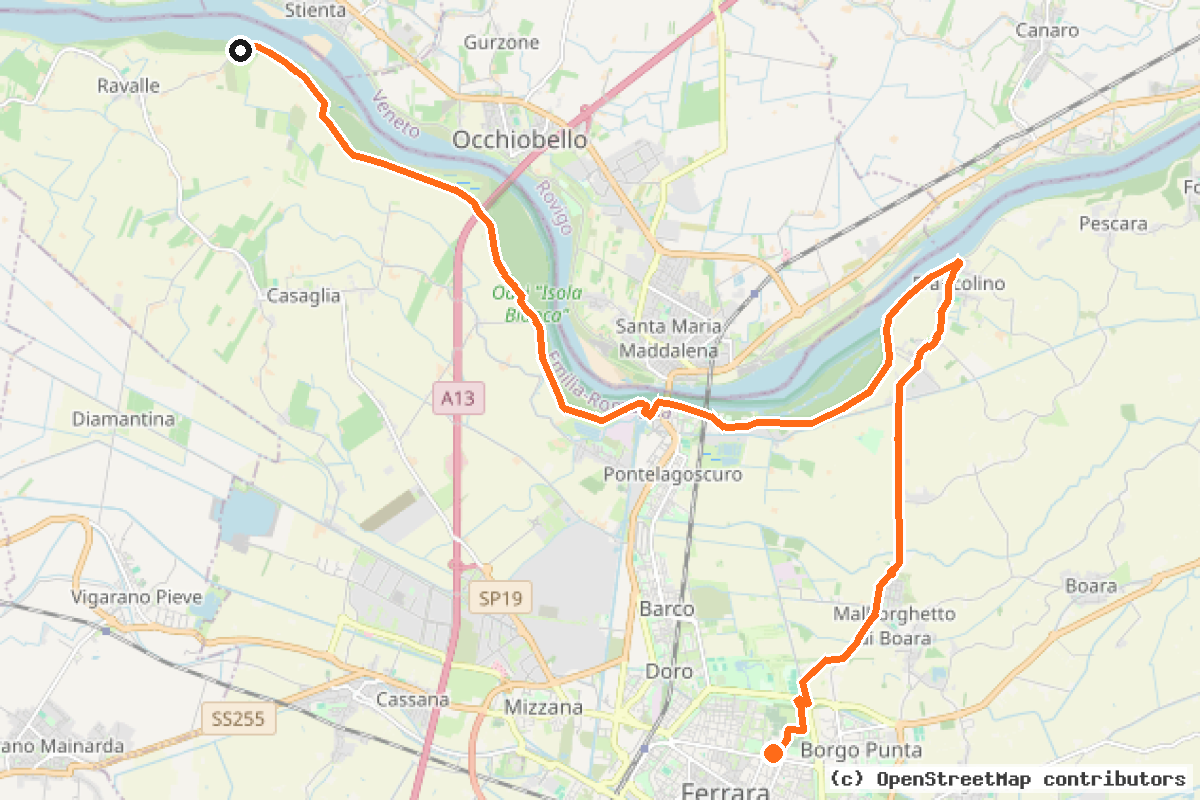 Il tracciato del percorso Rete Ciclabile Comune di Ferrara