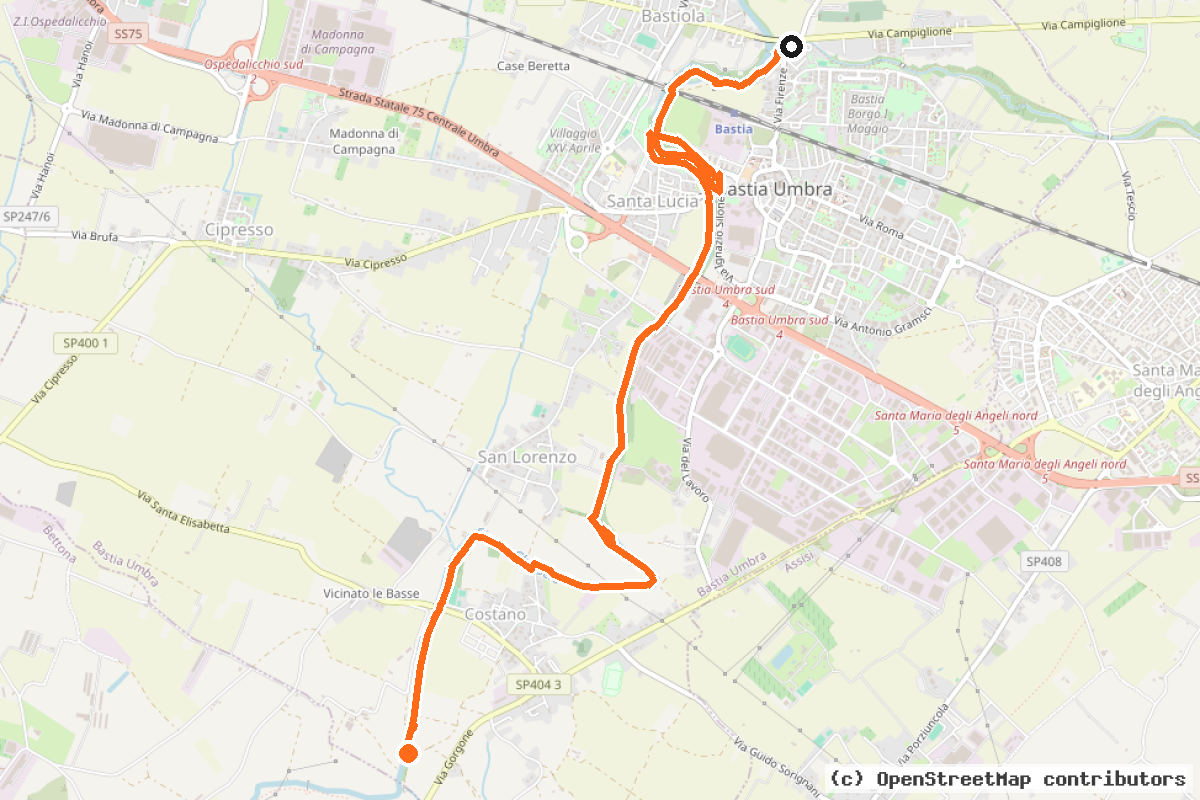 Il tracciato del percorso Percorso verde Tescio-Chiascio