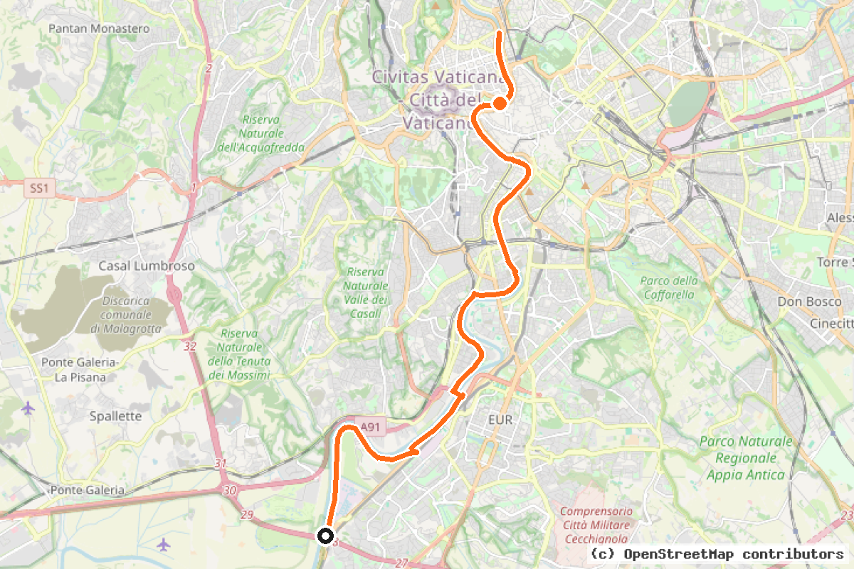 Il tracciato del percorso Ciclabile DORSALE TEVERE (Castel Giubileo-Ponte di Mezzocammino) (1)