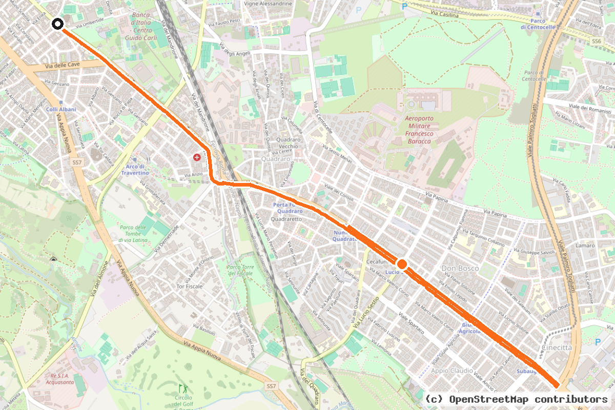 Il tracciato del percorso Ciclabile Tuscolana