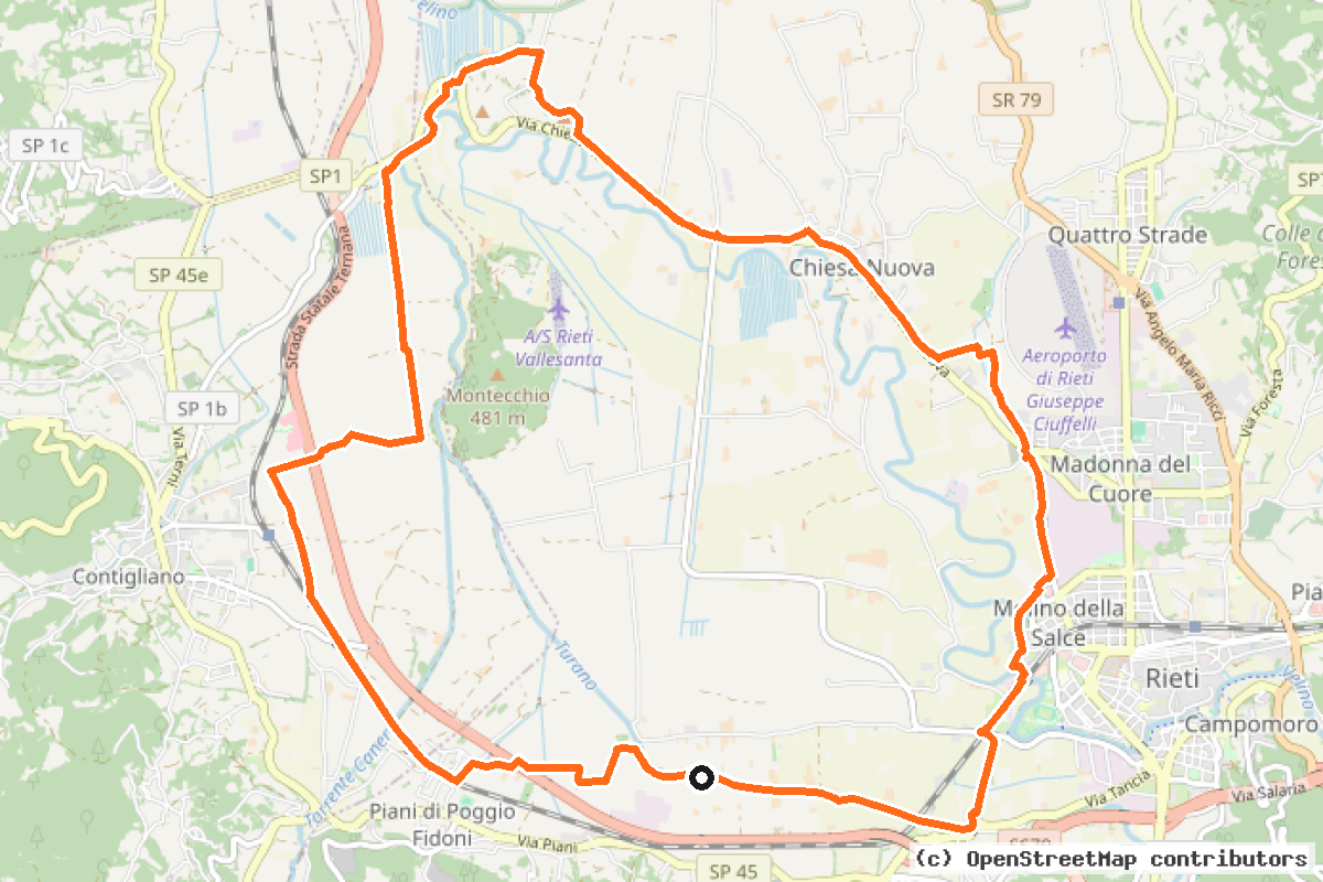 Il tracciato del percorso Ciclovia della Conca Reatina