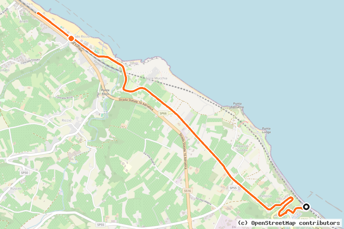 Il tracciato del percorso Arielli-Peticcio