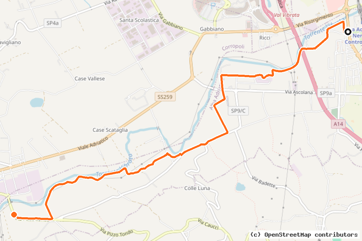 Il tracciato del percorso Ciclovia Vibrata