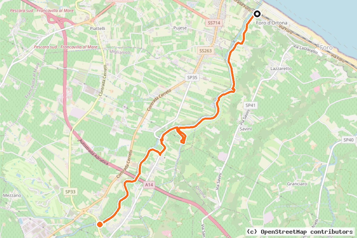 Il tracciato del percorso Rete Ciclabile dei Trabocchi – 2