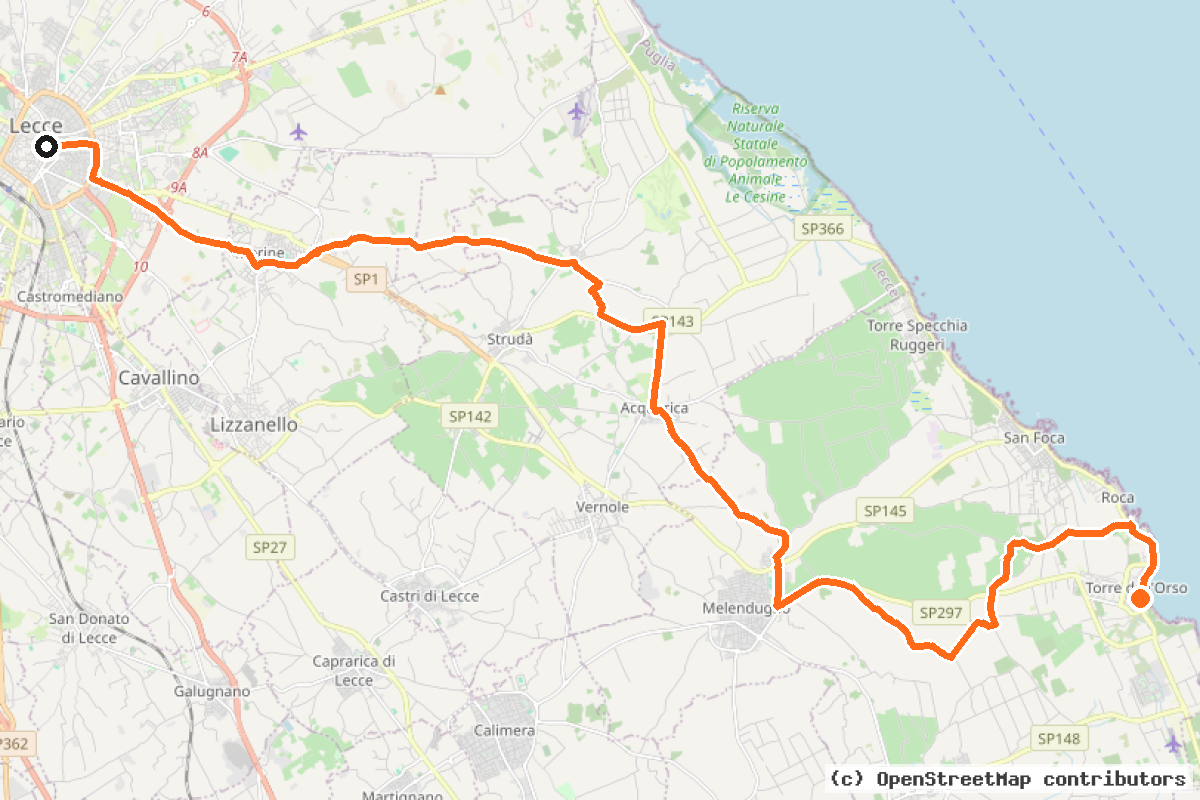 Il tracciato del percorso S01d – Lecce -Torre dell’Orso