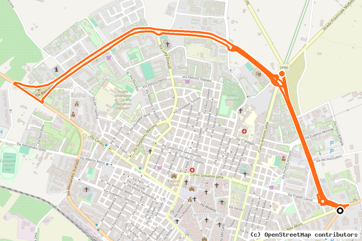 Il tracciato del percorso Viale Pertini