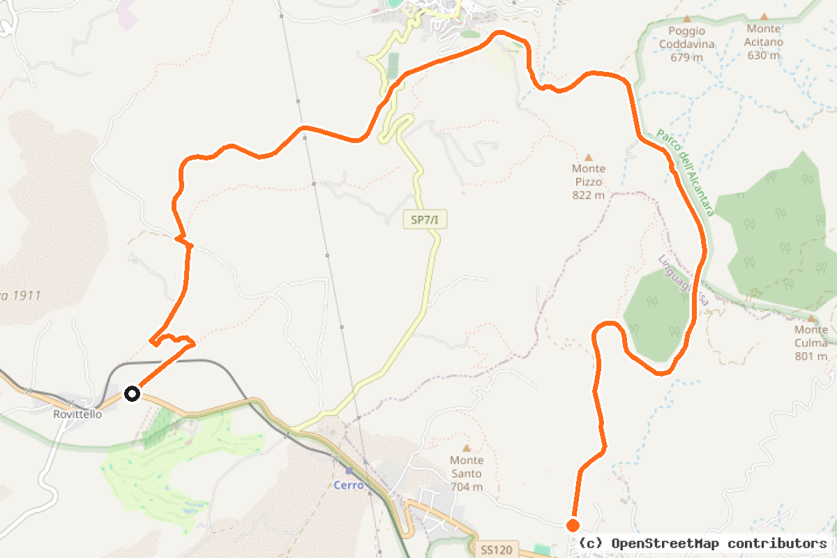 Il tracciato del percorso Pista ciclabile Linguaglossa-Castiglione di Sicilia-Rovittello