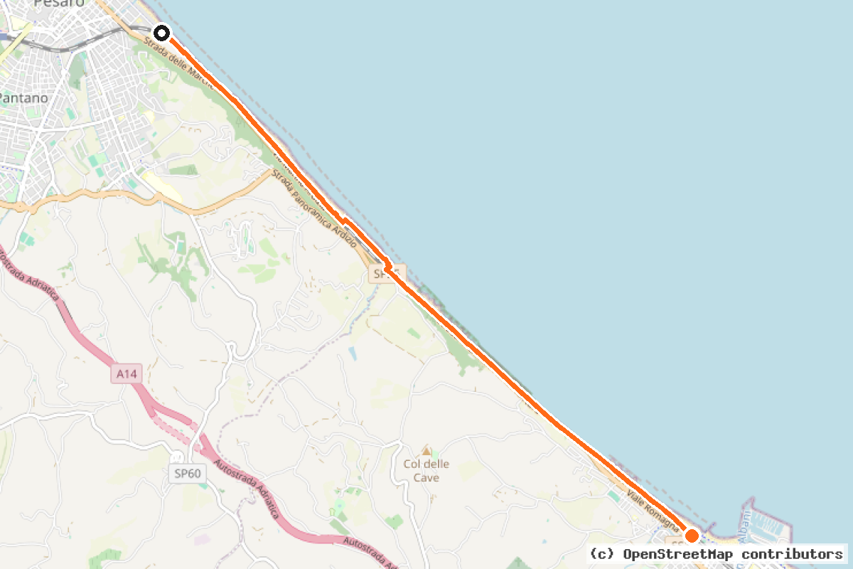 Il tracciato del percorso Pista ciclabile Pesaro-Fano