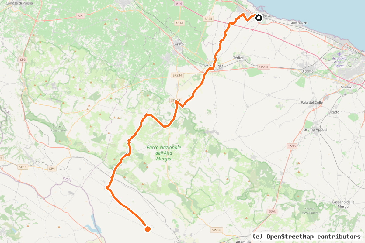 Il tracciato del percorso MOLFETTA – POGGIORSINI (B02b)