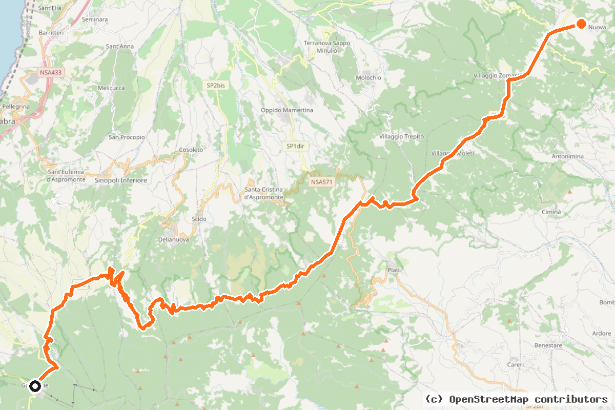 Il tracciato del percorso Ciclovia dei Parchi della Calabria – Tappa 11 (CPC)