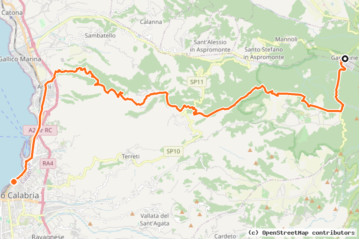 Il tracciato del percorso Ciclovia dei Parchi della Calabria – Tappa 12 (CPC)